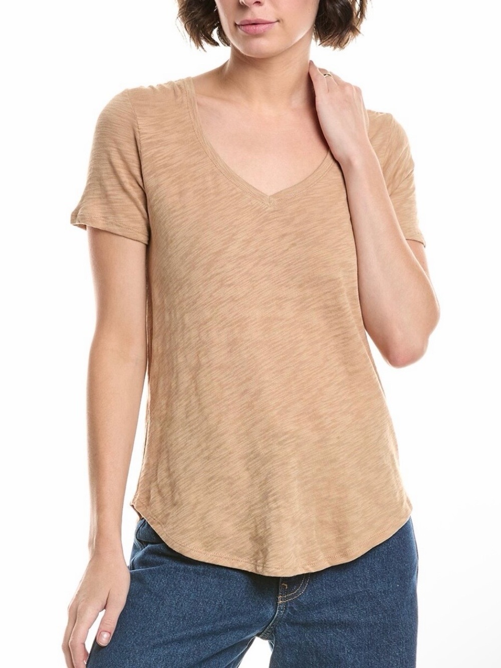 ATM Anthony Thomas Melillo women’s Camel V-neck Tee Shirt Size XS